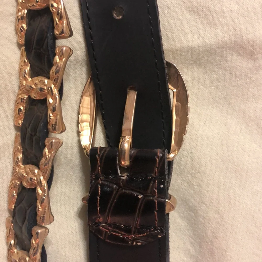 Gold and brown belt 35 inches to first hole. Size M